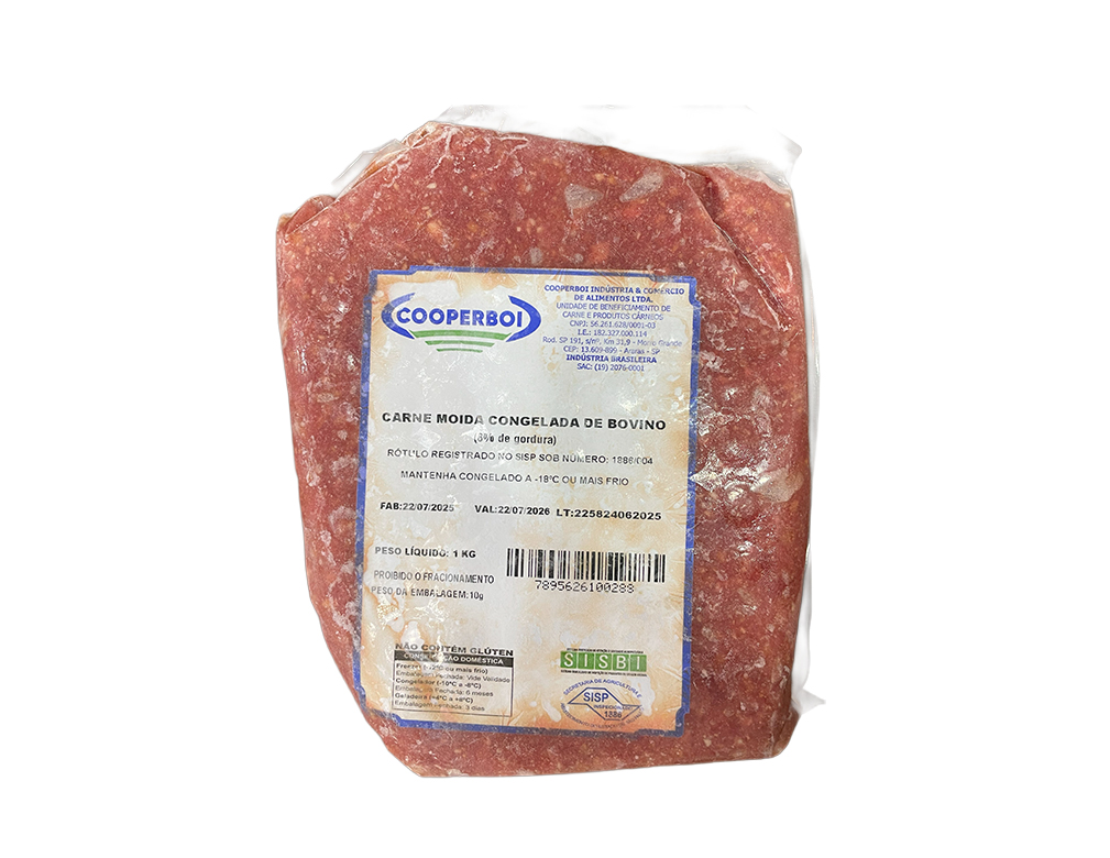CARNE MOÍDA BOVINA CONGELADA COOPERBOI 1 KG (CX 12 PCT)